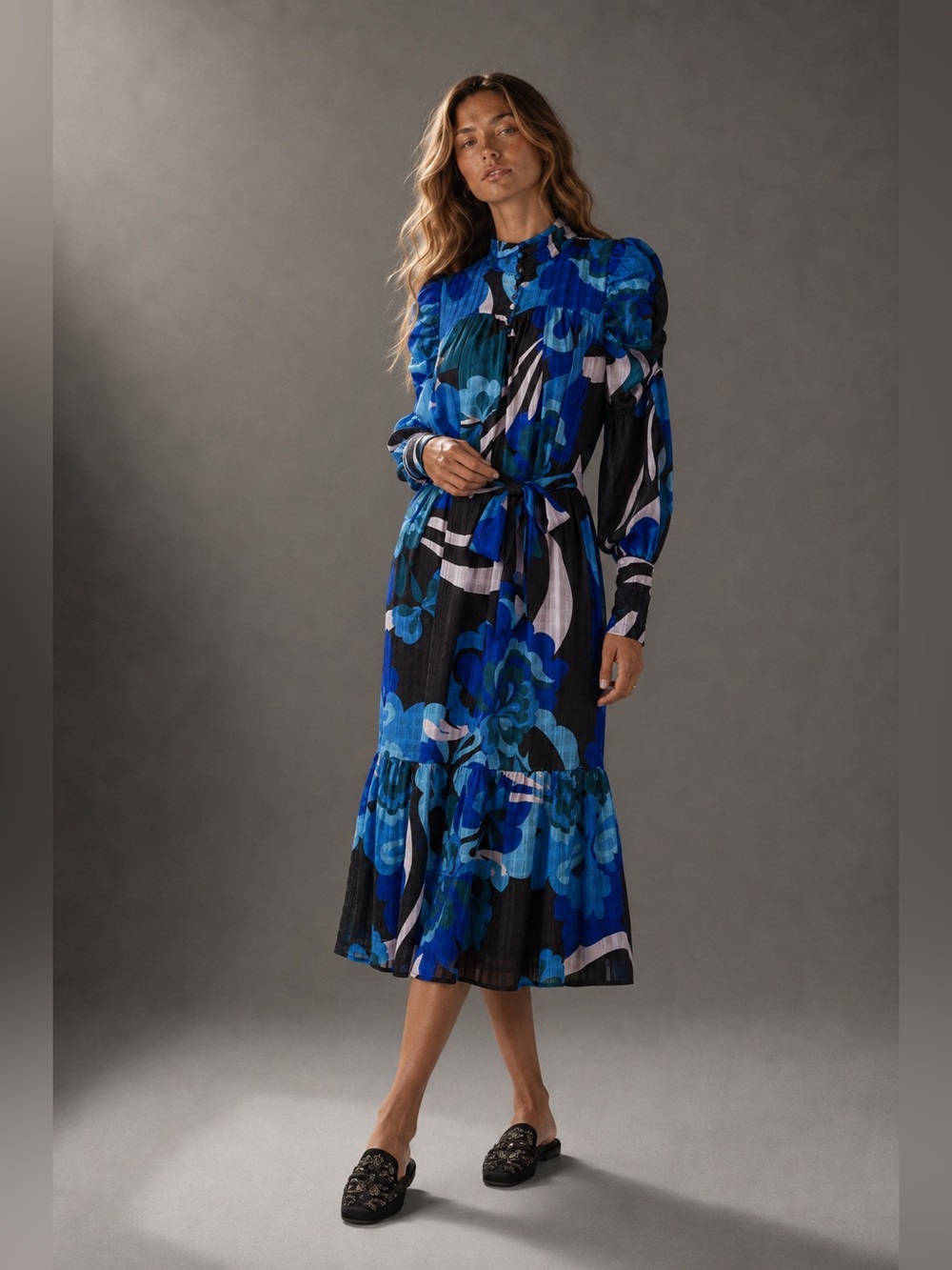 Ciebon Adele Floral Midi Dress | Blue Multi | NWT | Size S